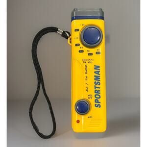 Vintage Yellow Ultronic Sports Pocket Radio with Antenna. TESTED Works!